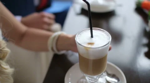 Bride drinks coffee Stock Footage 55553155
