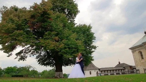 The bride embraces her husband Stock Footage 75013862