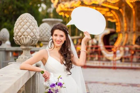Bride with empty paper cloud Stock Photos