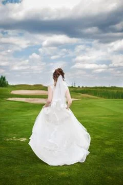 Bride on a field back view Stock Photos