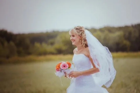 Bride on the field Stock Photos
