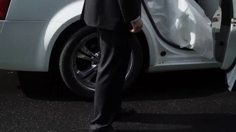Bride gets out of the car Stock Footage