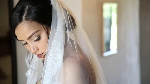 Bride Getting Her Veil Put On Stock Footage 115323882