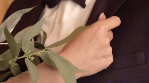 Bride girl stroking the groom man on the chest Stock Footage 123002053