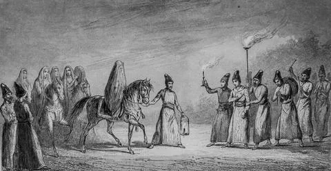 Bride going to meet her bride, persia by louis dubeux, publisher firmin didot Stock Illustration