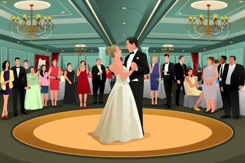 Bride Groom Dancing Their First Dance Stock Illustration