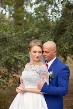 The bride groom gently embraced Stock Photos