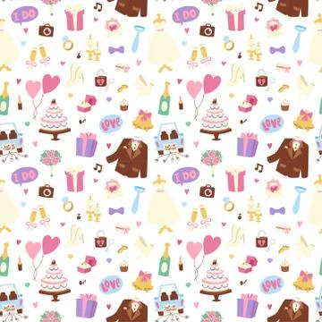 Bride groom wedding vector seamless pattern 스톡 일러스트