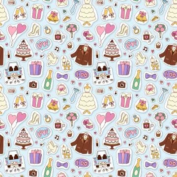 Bride groom wedding vector seamless pattern Stock Illustration