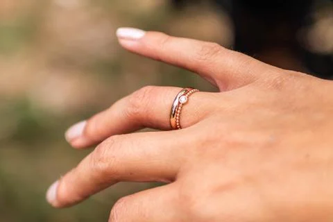 Bride hand with wedding ring closeup detail Stock Photos