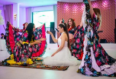 Bride having fun at her wedding Stock Photos