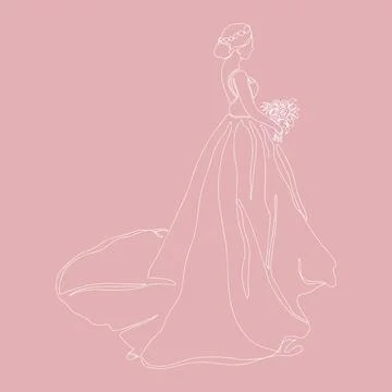 The bride holding the bouquet draws a continuous line.The silhouette of the Stock Illustration