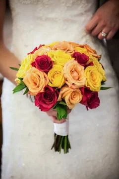 Bride Holding Colored Bouquet Stock Photos