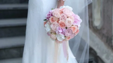 Bride holding wedding bouquet Stock Footage 54455818