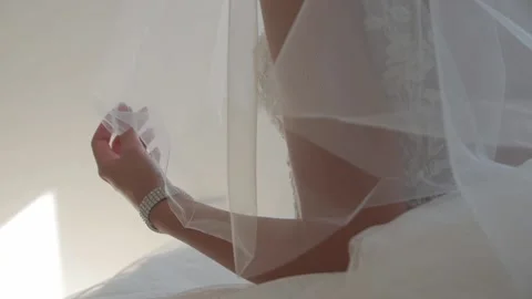 Bride Holds The Veil Stock Footage 137580939