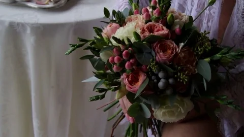 Bride Holds Wedding Bouquet Video stock 70240153
