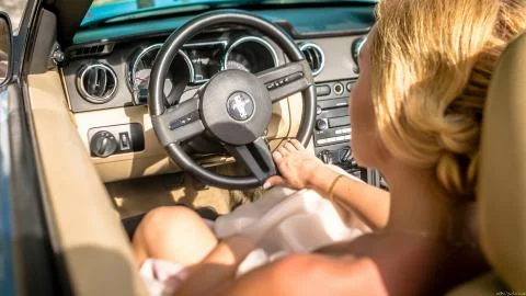 Bride inside mustang Stock Photos
