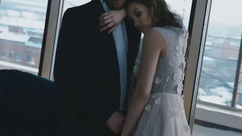 Bride lay down on the shoulder of her future husband Video stock 73378568