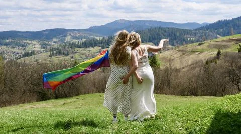 Bride with LGBT flag Stock Photos