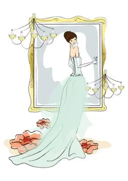 Bride Looking In Mirror Stock Illustration