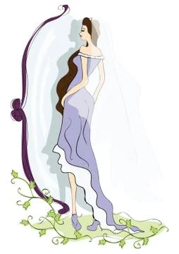 Bride Looking In Mirror Stock Illustration