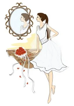 Bride Looking In Mirror Stock Illustration