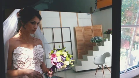 The Bride Looks In The Mirror Stock Footage 75161524