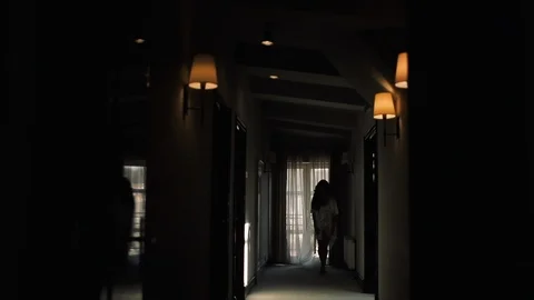 Bride In The Penyar Goes To The Corridor. Stock-Footage 107937576