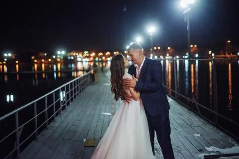 Bride on a pier Stock Photos