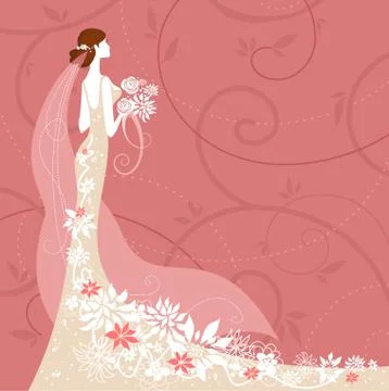 Bride on pink background Stock Illustration