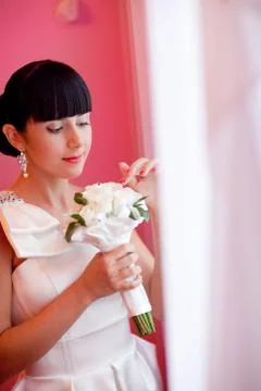 Bride playing with flying veil Stock Photos