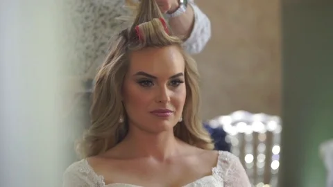 Bride Portrait Wedding Makeup, Wedding Hairstyle Stock Footage 74969596
