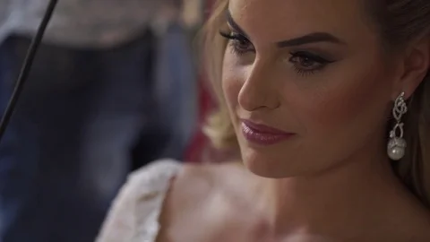 Bride Portrait Wedding Makeup, Wedding Hairstyle Stock Footage 74969799