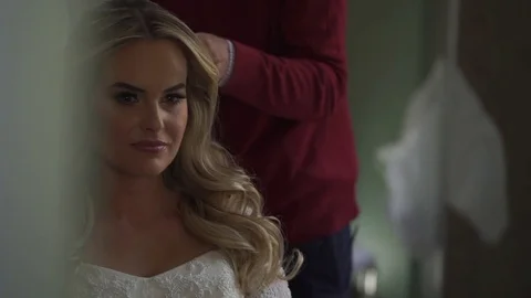 Bride Portrait Wedding Makeup, Wedding Hairstyle Stock Footage 74971148