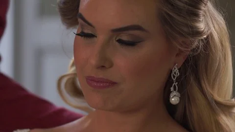 Bride Portrait Wedding Makeup, Wedding Hairstyle Stock Footage 74971388