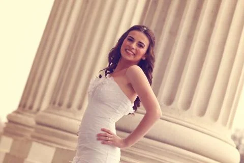 Bride posing in architectural place Stock Photos