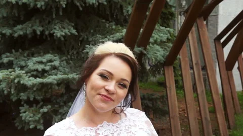 The bride posing with a bouquet in front of the camera Stock Footage 106355149