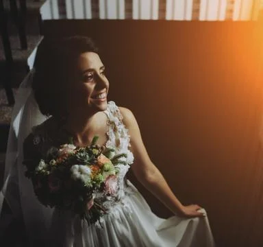 Bride posing on the chamber 스톡 사진