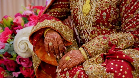 Bride posing for photo shot, dressed in red traditional Indian clothes, Elements Stock Footage 315891711