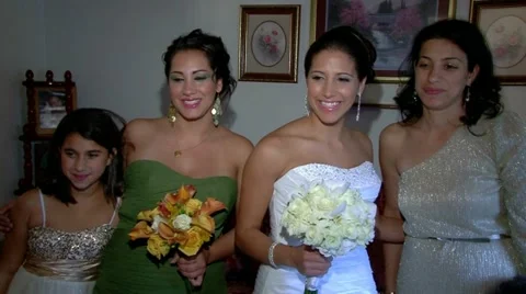 Bride Posing w Family During Preparations Stock Footage 21248441