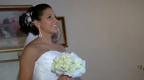 Bride Posing While Holding Flowers Stock Footage 21248029
