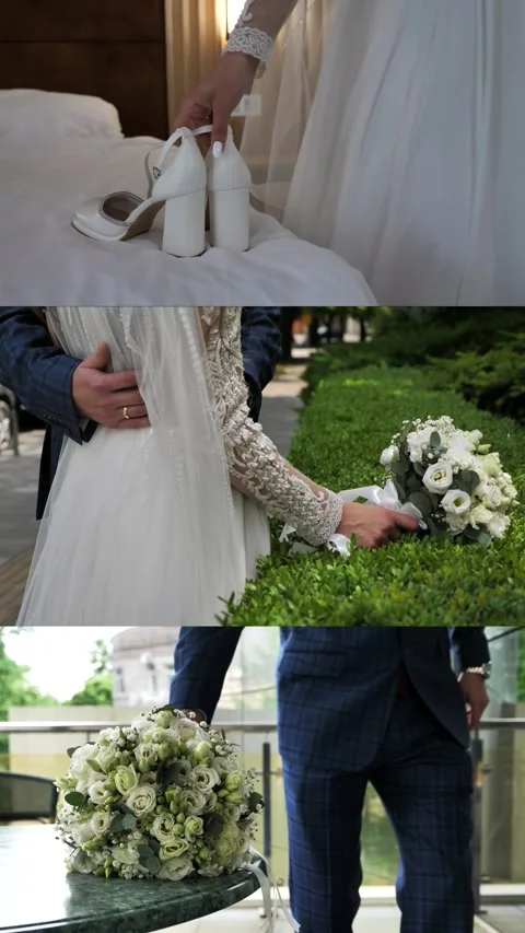 The bride put on her dress and closed her shoes close-up Stock Footage 314237200