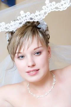 Bride puts on the veil Stock Photos
