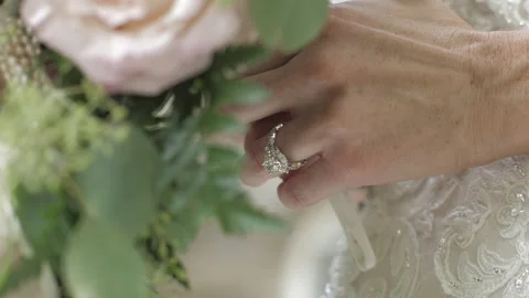 Bride Ring Hand Holding Wedding Flowers Stock Footage 161810537