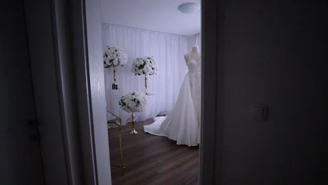 Bride room with wedding dress Stock Footage
