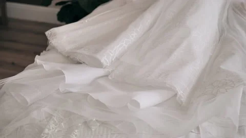 The bride runs her hand over her beautiful wedding dress Stock Footage 201626714
