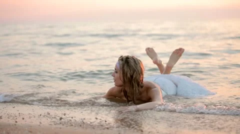 Bride Is In The Sea Stock Footage 52695856