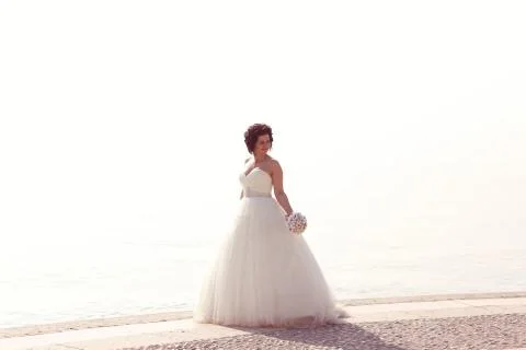 Bride at seashore Stock Photos