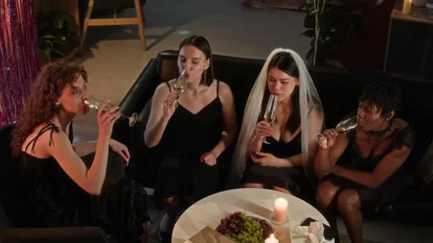 Bride Showing Engagement Ring to Girlfriends during Bachelorette Night Stock Footage 315969280