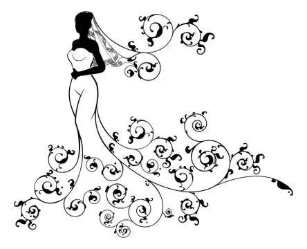 Bride Silhouette Wedding Concept 스톡 일러스트